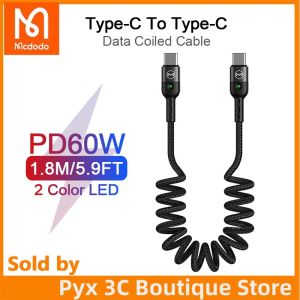 Mcdodo Retractable Car Spring Type C To Type C 3A Cable For Samsung Xiaomi Huawei PD 60W 3.0 Fast Charge Cable For Macbook Pro