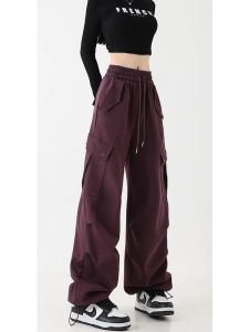 Tall Womens Long Wide Leg Workwear Sweatpants High Waist Floor Length American Retro Sports Trousers Casual Cotton Blend