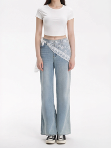 Summer New Lace Scarf Decoration Slim Fit Denim Pants