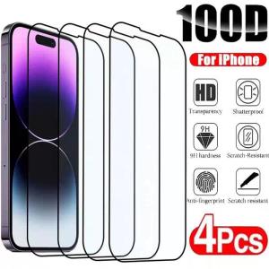 4Pcs Full Cover Screen Protector for iPhone 16 15 14 12 13 11 Tempered Glass Clear HD Anti-Fingerprint Mobile Phone Film
