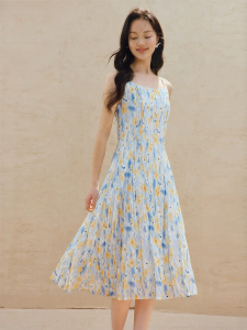 INMAN | Vacation Watercolor Print Ruffled Strap Maxi Dress