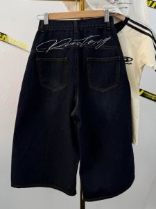 กางเกงยีนส์ทรงหลวมเอวสูงสไตล์อเมริกันย้อนยุค 7 ฟุตสำหรับผู้หญิง กางเกงขายาวทรงตรง ทรงหลวม ทรงหลวม ทรงหลวม