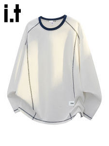 izzue | Round Neck White Long Sleeve Mens T-Shirt Base Layer