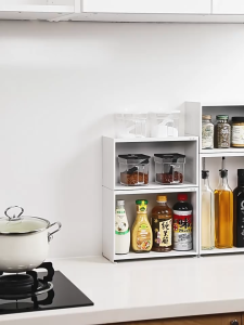 SG Modu Stackable Storage Open Rack | Carbon Steel Space Saver Kitchen Organizer & Spice Rack | Anti-Slip & Guard Rail by Thehomeshoppe