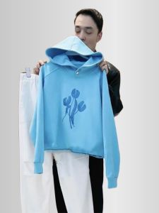 Spring Fashion Blue Floral Print Hoodie Womens Lightweight Jacket Sleeveless Stand Collar Commute Style Regular Thickness