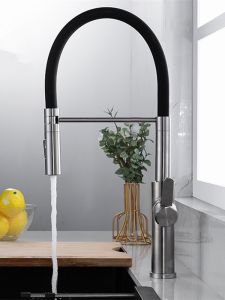 Black Silicone Rotatable Kitchen Faucet Pull out Cold And Hot Water Sink Head Stainless Steel SUS304 Kitchen Tap Single Handle