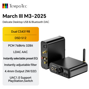 Tempotec | March M3 Dual DAC USB Bluetooth DAC Hi-Fi Audio Amplifier DSD512 LDAC 2W 4.4mm Output 768kHz 32Bit UAC1.0 Support for PlayStation Switch