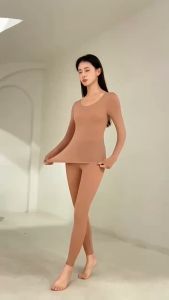 🇲🇾STOK KL (SET) FELLO Women Ultra Thin Plus Size Heating Hyaluronic Acid Thermal Autumn Winter Innerwear Warm Basic Shirt Keep Warm