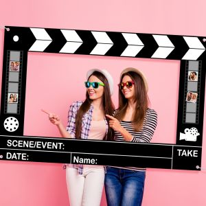 Movie Clapperboard Photo Booth Frame Film Strip Design Selfie Frame for Hollywood Themed Birthday & Movie Night Party Decor
