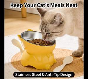Cat Bowl Creative Inclined Kitten Puppy Food Feeding Bowls Cat Bowls Tilted Neck Guard Cat Food Bowl Neck Protection