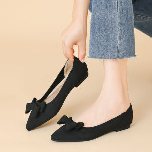 Knitted Casual Flat Shoes Butterfly Knot Bean Roll Slip-On Breathable Upgraded Version Felted Woolen Loafers Womens Footwear