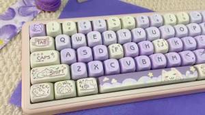 Purple Taro Kitty Keycaps for Mechanical Keyboard Cute MOA Profile PBT Keycap Custom DIY Gaming Work Office Keyboard