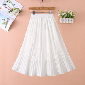 Elegant Summer New Chiffon Draped Slimming Beach Midi Skirt Womens A-Line Half-length Pleated Skirts Stylish High Waist