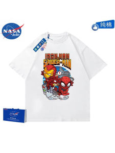Marvel Spider-Man Cartoon Pure Cotton T-Shirt Boys Handsome Summer New Style Short Sleeve Trendy Top for Big Kids And Teens
