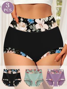 Set of 3 High-Waisted WomenS Underwear Breathable Wholesale High Waist Women Printed Underwear Beach Vacation Briefs