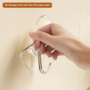 5/20PCS Transparent Strong Self Adhesive Hooks Stainless Steel Multi-Purpose Hooks Storage Hanger for Kitchen Bathroom Door Wall