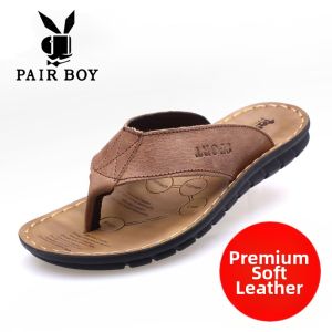 PAIR BOY | New Summer Sandal Beach Slip-resistant Soft Sole Leather Mens Slippers
