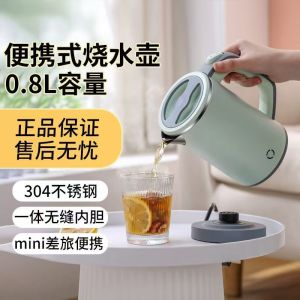Portable Mini Electric Kettle 110V Power Small Water Boiler 0.8L Capacity Stainless Steel Body Double Layer Bottom Heating