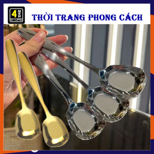 Thìa INOX Cán Dài Đầu Bầu Vuông Mẫu Mới Sang Trọng Màu Vàng - Bạc 17cm - Thìa Ăn Cơm  - Muỗng Ăn Cơm Ăn Súp Bằng Inox Sáng Bóng Cao Cấp Cho Dân Văn Phòng Sinh Viên Đi Picnic Dã Ngoại