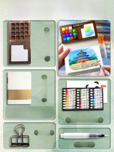 Mini Acrylic Watercolor Paint Set Travel Portable Childrens Sketchbook Transparent Solid Coloring Art Supplies Walnut Wood