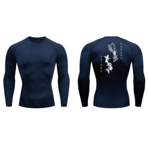 Sword Print Long Sleeve Compression Shirt for Men Athletic Quick Dry Tshirts Tops Gym Workout Running Baselayers Undershirts