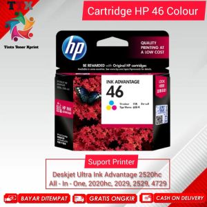 1 Set Tinta HP 46 Black Colour  CZ637AA Cartridge Tinta Printer 2020HC 2520HC 2029 2529