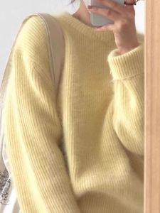 Japanese Style Milk Green Inner Wear Sweater Female Autumn and Winter Thickening Raccoon Velvet Soft Glutinous Loose Gentle Comfortable Knitwear Tops
