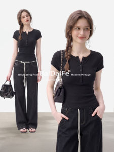 BAIDAIFEI | Henley Neck Short Sleeve Fitted T-Shirt