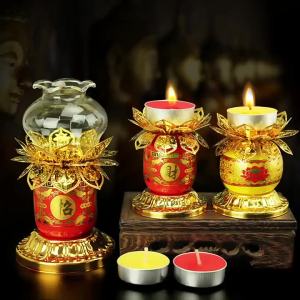 SXH Alloy Butter Lamp Holder Lamp Stand for Offering to Buddha and Gods Tang Dynasty Colored Lotus Butter Holder for Home Buddha Hall Temple Candle Holder