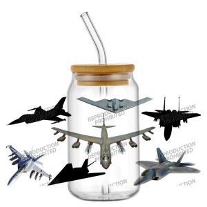 Potdemiel | Vintage War Airplane 16oz UV DTF 3D Transfer Cartoon Sticker Wrap Decals For Glass Can Cup Craft DIY Creative