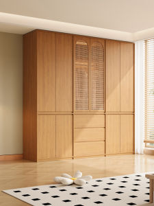 ENF-level Solid Wood Rattan Sliding Sectional Double Door Wardrobe
