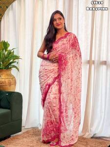 Launching new Chiffon printed saree with embroidery & foil mirror work (Pre-Order: 2/3 Week Delivery) HR020525