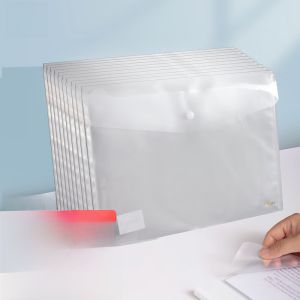 Mornings Light A4 Plastic Button Clip Document Bag Thickened Waterproof Office Supplies Storage Bag for Business Contracts