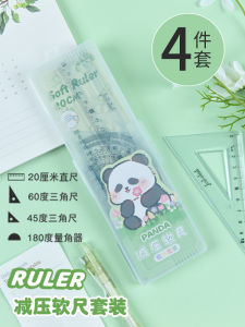 Cute Panda Transparent Ruler Set 4pcs Soft Measuring Tools for Primary And Middle School Students Drawing And Measuring Supplies
