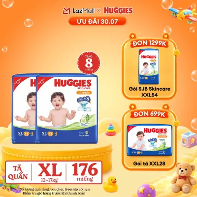 [30.7 GIẢM THÊM 90K] Combo 2 Gói Tã/bỉm quần HUGGIES SKINCARE MEGA JUMBO size XL84+4 miếng
