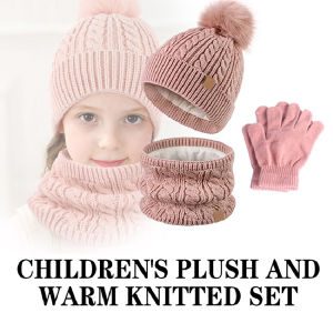 3PCs/Set Children Hat Scarf Gloves Set Thick Warm Autumn Winter Scarf Beanie Hat Gloves for kids