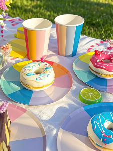 Thickened Disposable Paper Plate Rainbow Color Collision Dessert Plate Pizza Cake Sweet Dish Plate Eco-friendly Tableware