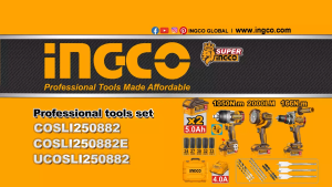 INGCO 3PC 1050NM IMPACT WRENCH+166NM IMPACT DRILL+2000LUM LAMP COSLI250882