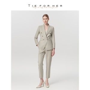 Double-Breasted Slim-Fit Business Suit for Ladies Oatmeal Color
