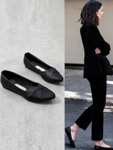 Zhenyuanxiang Womens Black Work Shoes Comfortable Low-Top Flat Boots Soft TPR Sole Beef Tendon Material Ideal for Office Wear