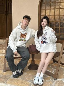Madagascar Couples Hoodie Spring Autumn New Special Internet Famous High End Feeling Outerwear Cotton Wool Blend Long Sleeve round Neck