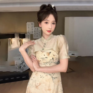 ชุดเดรสผู้หญิงสไตล์จีนย้อนยุค ฤดูร้อน 2026 ชุดกระโปรงผู้หญิงทรงหลวมหรูหรา เสื้อผ้าทำงานสไตล์จีนใหม่ ชุดเดรสลายดอกไม้ ชุดกระโปรงสั้น