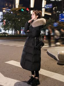 Womens Long White Duck down Jacket Thickened Knee-Length Winter Fashion Slimming Mid-Length Over-Knee Outerwear Coat