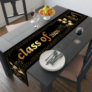 1pc Elegant Black Gold Graduation Table Runner for High School & College Grad Parties Banquets & Teacher Appreciation Decor