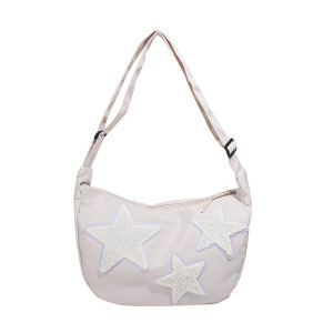Trendy Star Print Large Capacity Crossbody Bag for Girls Student Summer New Canvas Leather Bucket Bag Shoulder Bag Women