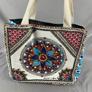 Large Capacity Canvas Tote Bag Ethnic Design Casual Shopping Bag Lazy Style Single Shoulder Canvas Bag for Family Storage