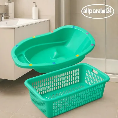 Paket hemat bak mandi bayi+keranjang popok (yutaka&polin)