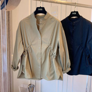 French Design Sensation Retro Pleated Symmetrical Waist Cotton Long Sleeve Shirt Womens New Autumn 2024 Commute Simple Style