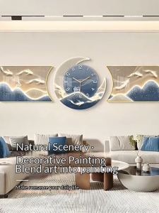 Modern Living Room Triptych Clock Wall Art Decorative Painting with Clock for Sofa Background Wall