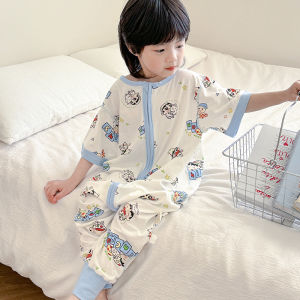 Pure Cotton Summer Sleepwear for Children Short Sleeve Thin Overall Baby Anti-Kick Air Conditioned Room Sleeping Bag Boys Girls